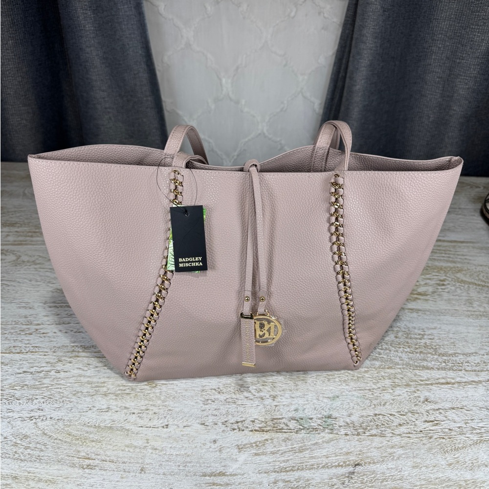 Badgley Mischka Women's Large Tote Decorative Chain Bag Taupe